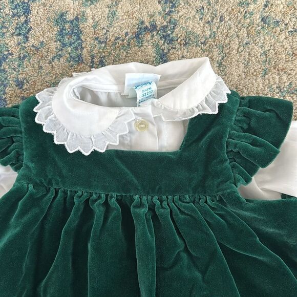 Vintage Her Majesty Elegant Green Velvet Kids Button Down Shirt Under Dress - Picture 2 of 8